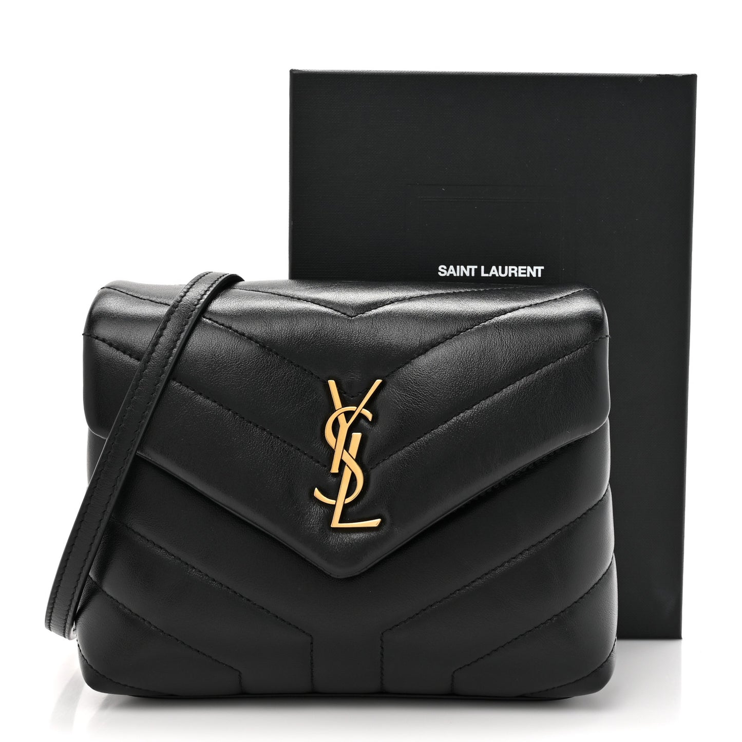Calfskin Y Quilted Monogram Toy Loulou Crossbody Bag Black