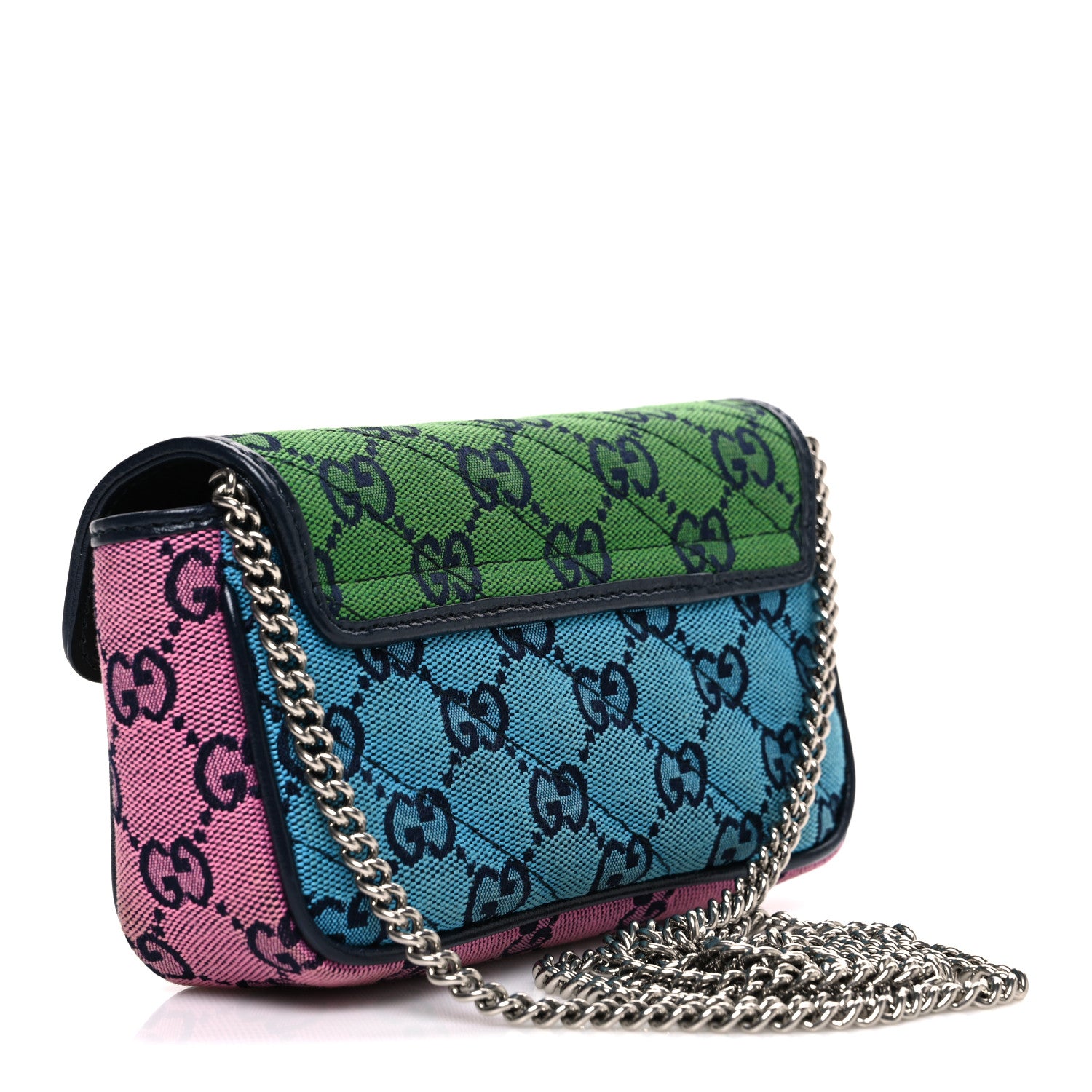 Gucci Monogram Multicolor Matelasse Diagonal Super Mini GG Marmont Shoulder Bag Green Blue Yellow Light Blue Pink 2 of 10