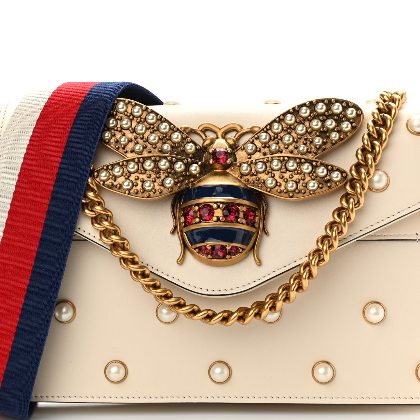 Nappa Pearl Studded Mini Queen Margaret Broadway Shoulder Bag Mystic White