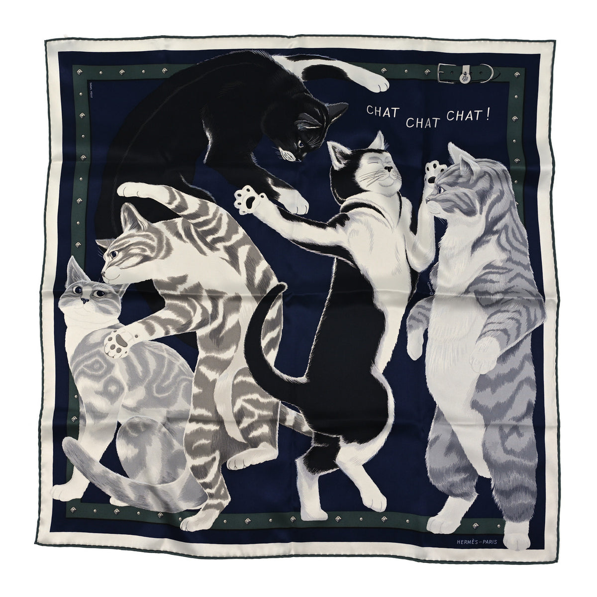 Hermes Silk Tours De Cles Scarf 70 Marine Black Gris 1 of 3