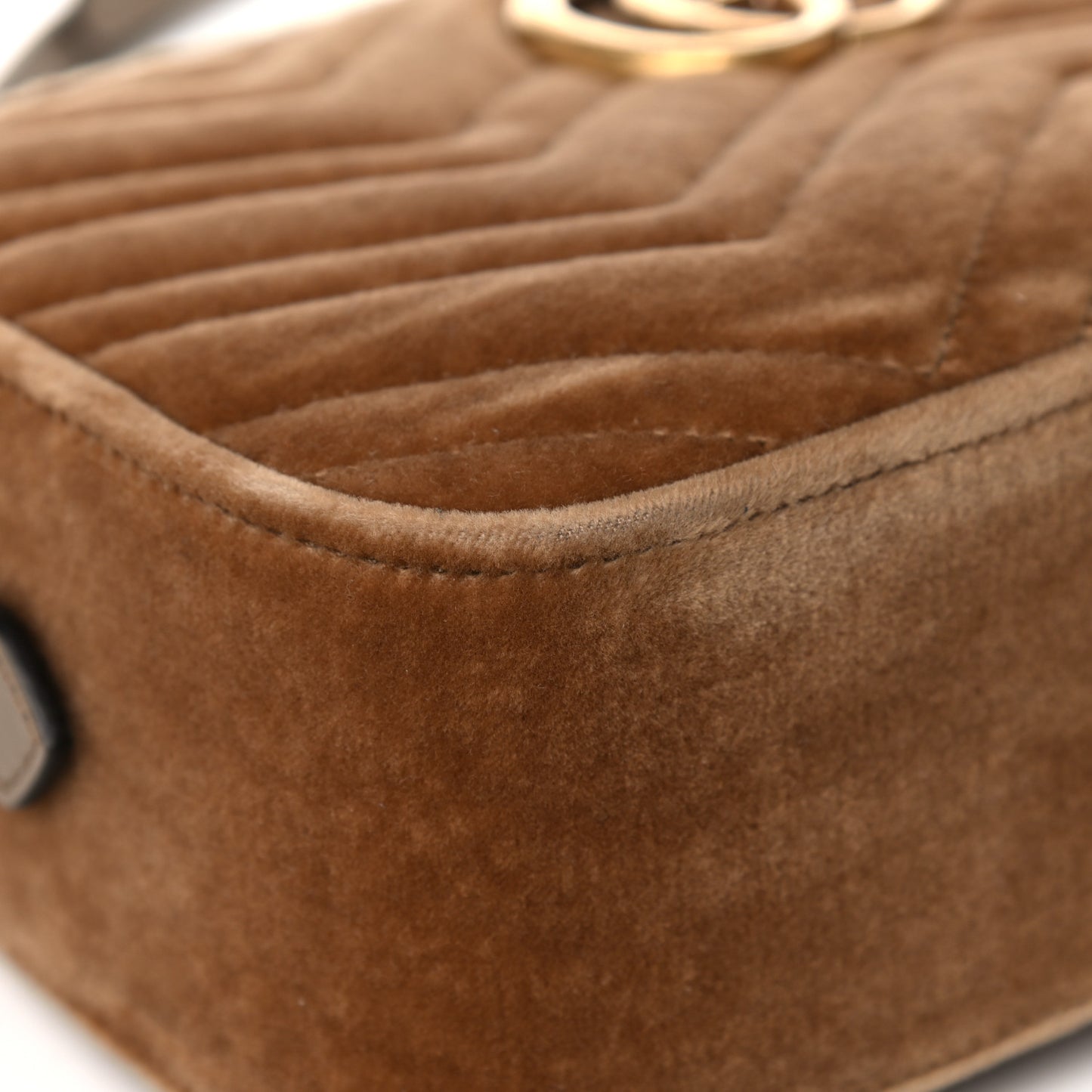 Velvet Matelasse Small GG Marmont Chain Shoulder Bag Taupe