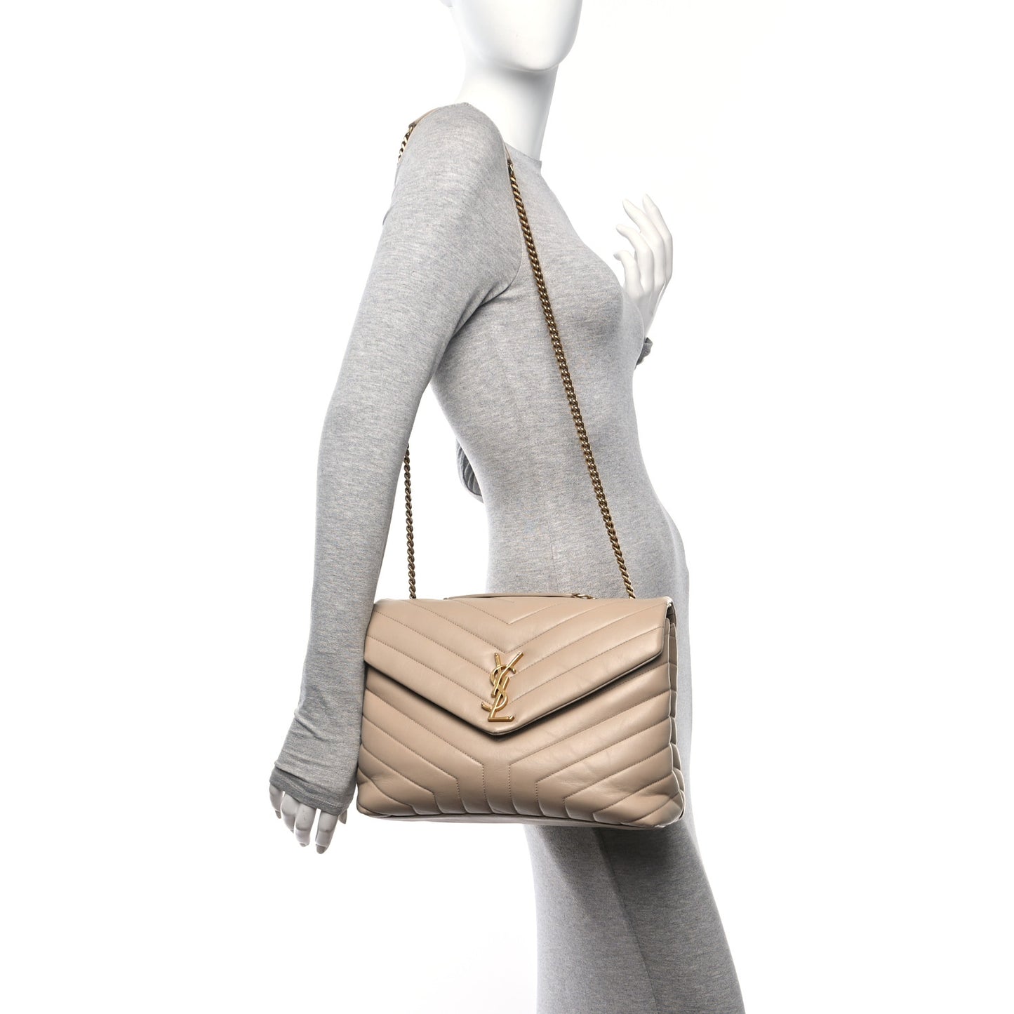 Calfskin Matelasse Medium Loulou Monogram Chain Satchel Dark Latte