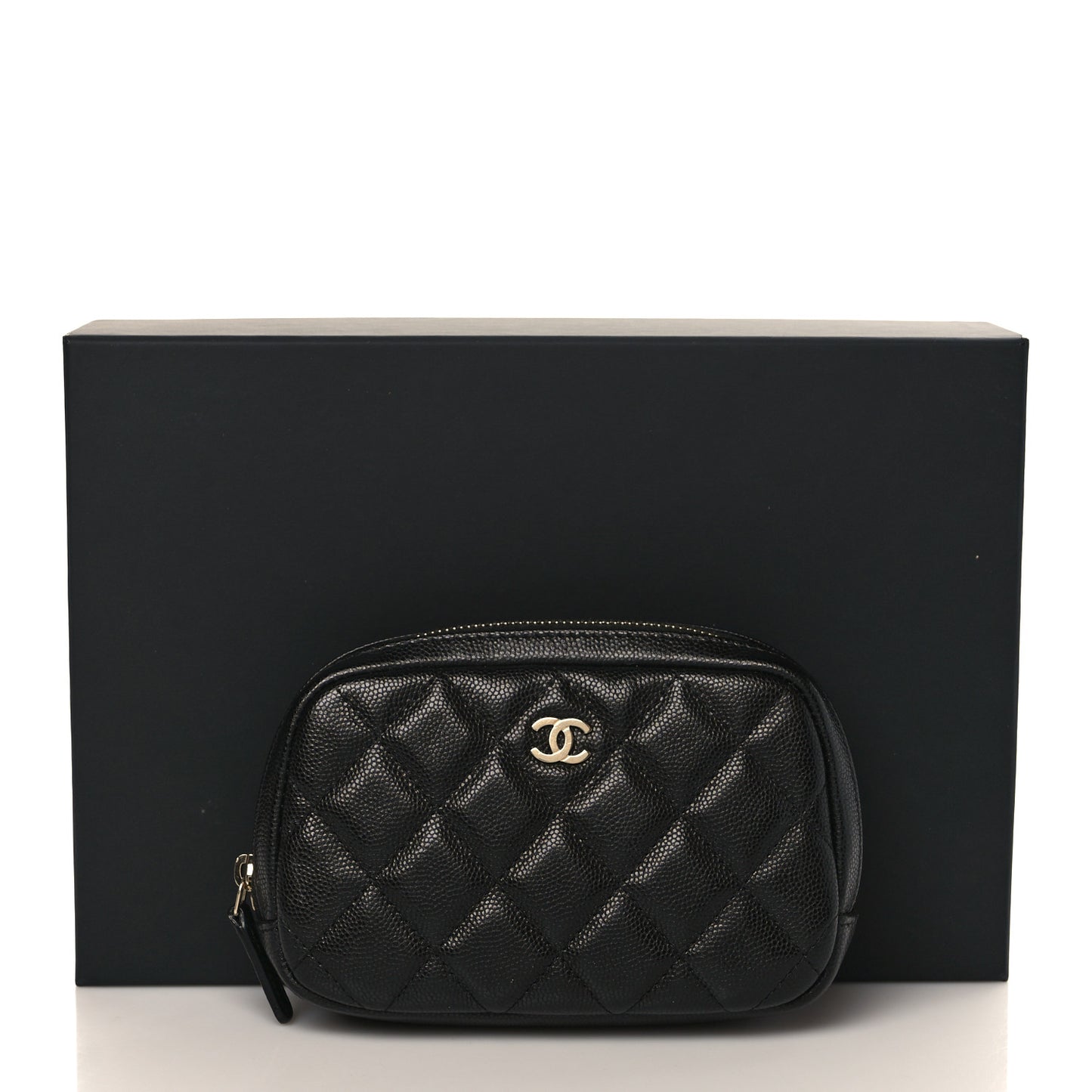 Caviar Quilted Small Curvy Pouch Cosmetic Case Black