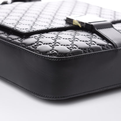 Gucci Guccissima Signature Single Buckle Flap Messenger Bag Black 8 of 10