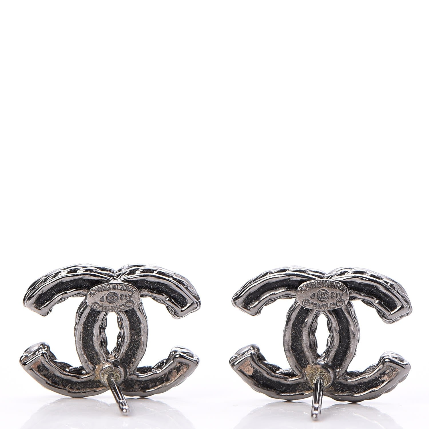 Chanel Ruthenium Crystal CC Earrings Silver Black 4 of 6