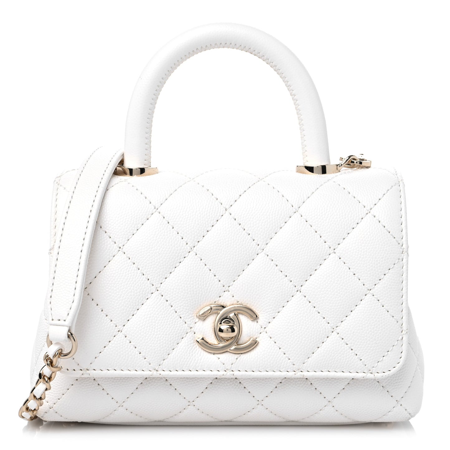Caviar Quilted Extra Mini Coco Handle Flap White