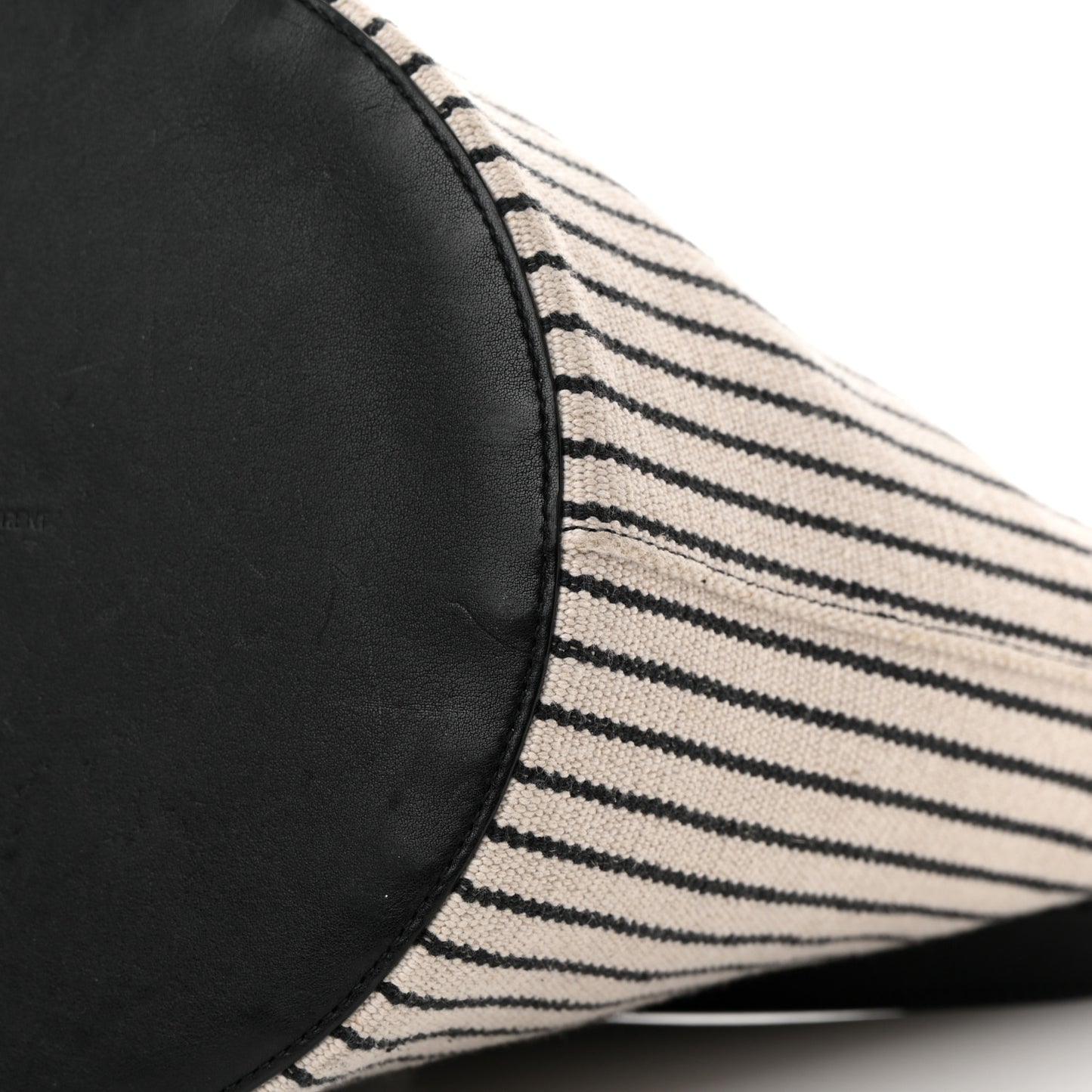 Linen Calfskin Striped Rive Gauche Bucket Bag Grey Cream Black