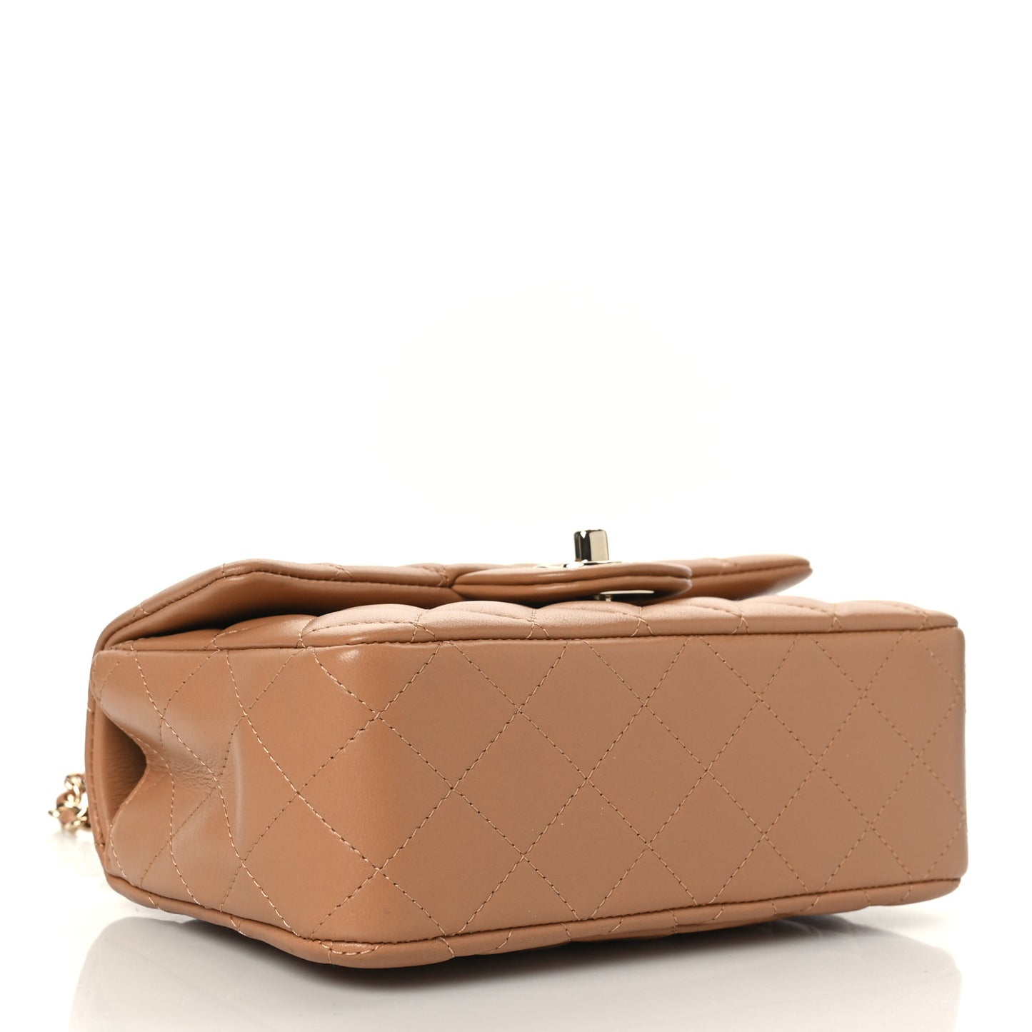 Lambskin Quilted Mini Top Handle Rectangular Flap Dark Beige