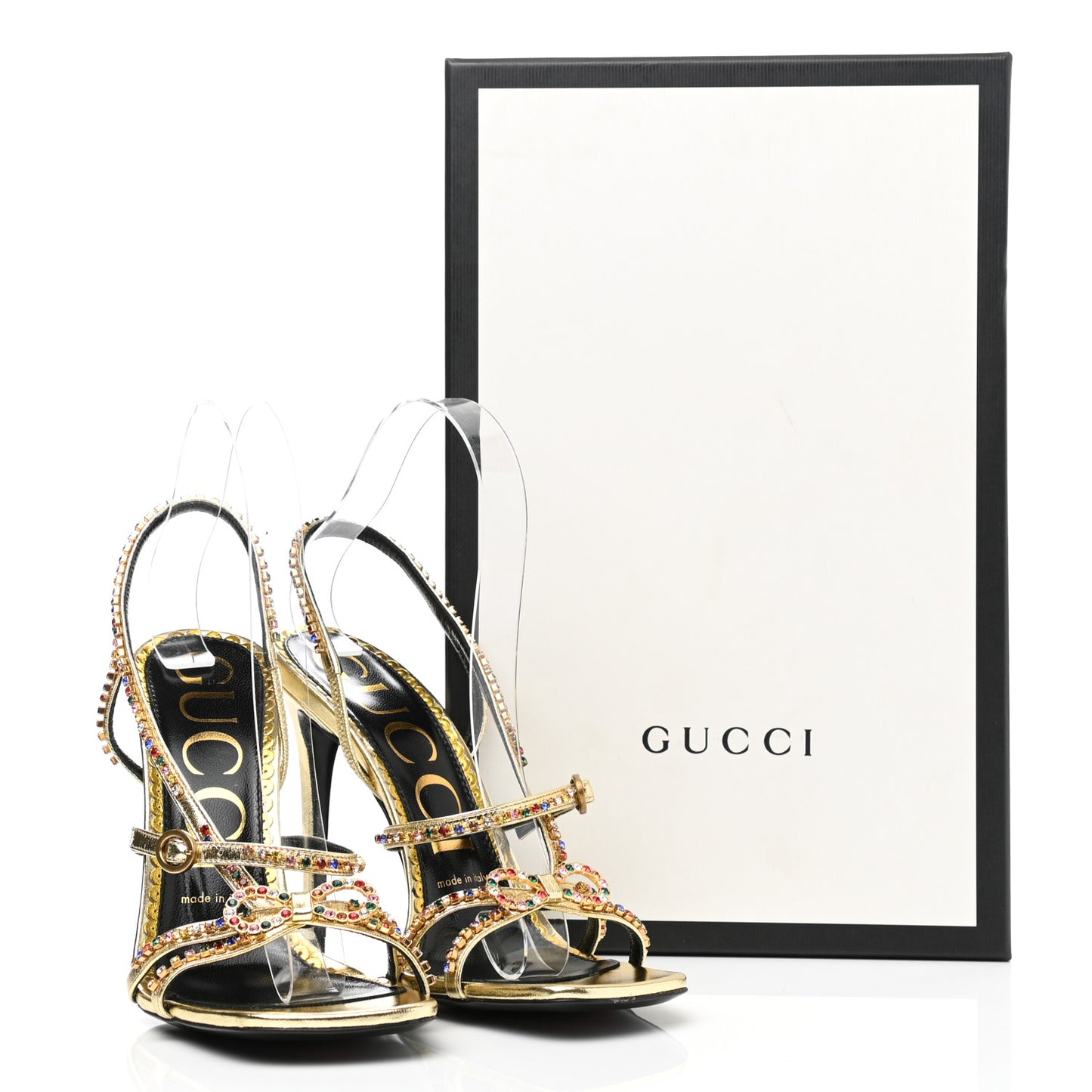 Metallic Nappa Crystal Embellished Carmen High Heel Sandals 38 Platino