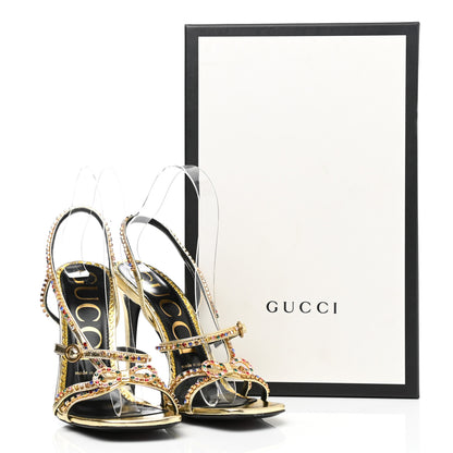 Gucci Metallic Nappa Crystal Embellished Carmen High Heel Sandals 38 Platino 8 of 8