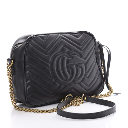 Gucci Calfskin Matelasse Medium GG Marmont Chain Shoulder Bag Black 3 of 14