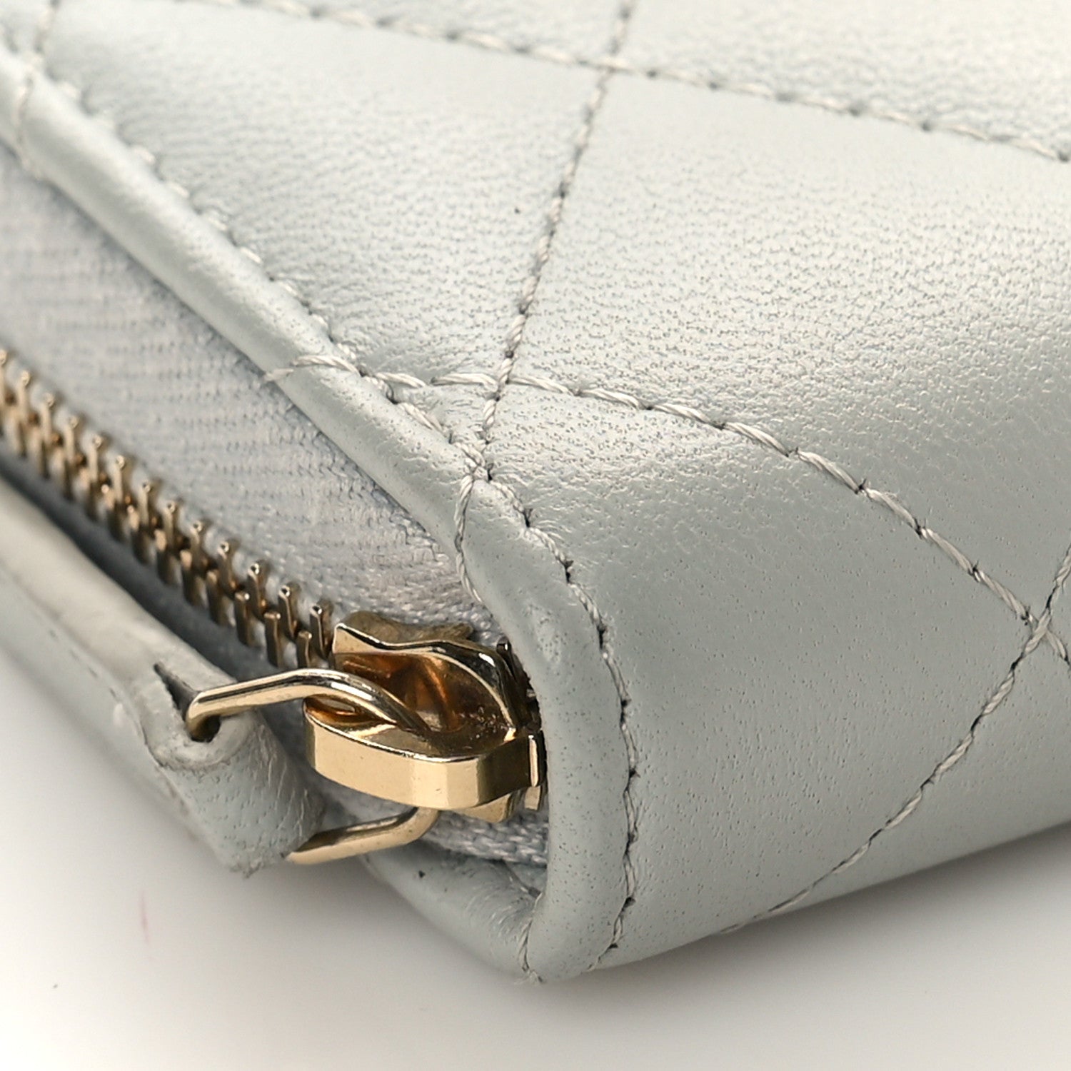 Chanel Lambskin Quilted Zip Around Coin Purse Wallet Grey 8 of 13