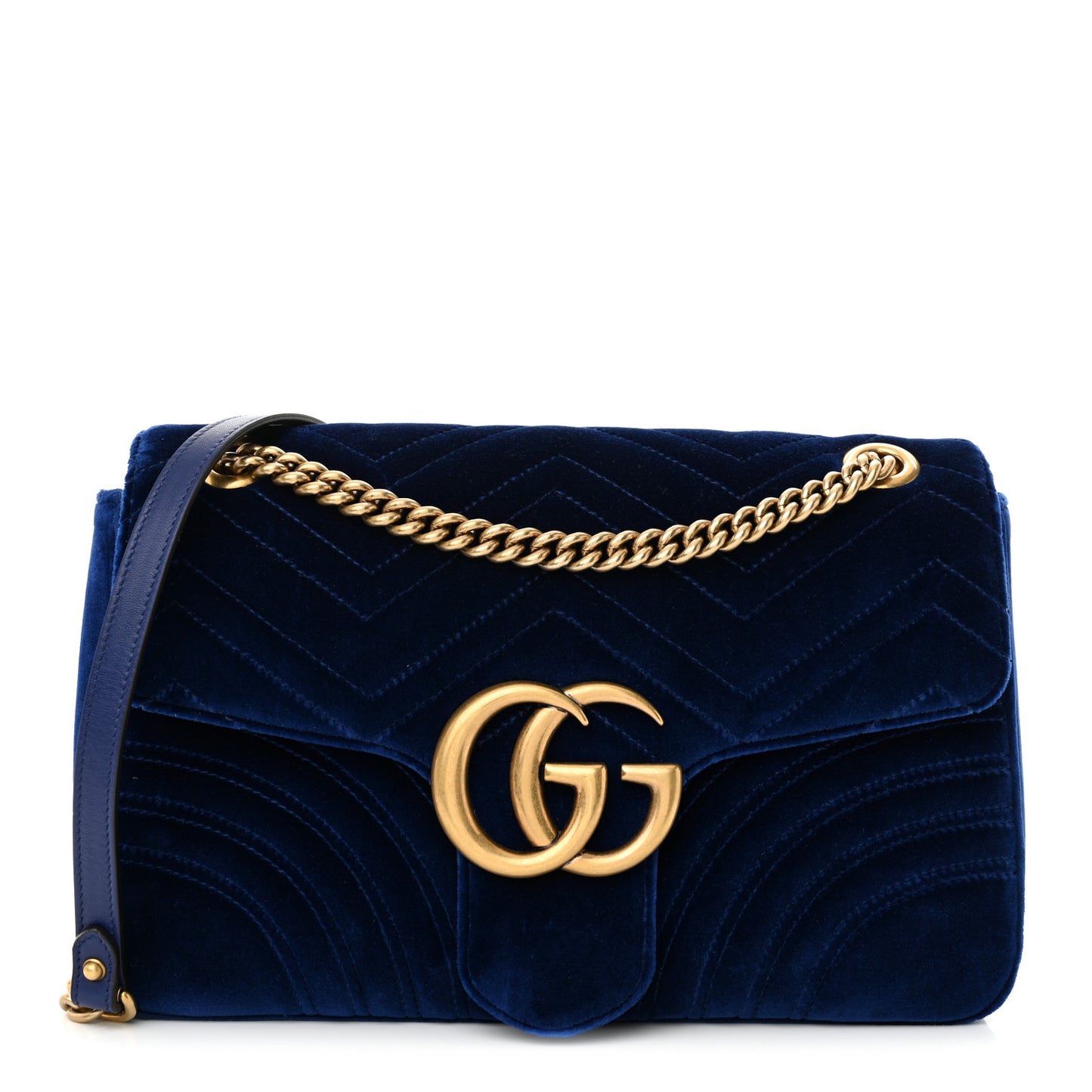 Velvet Matelasse Medium GG Marmont Shoulder Bag Cobalt Blue