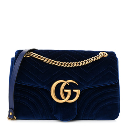 Gucci Velvet Matelasse Medium GG Marmont Shoulder Bag Cobalt Blue 1 of 10