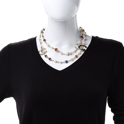 Chanel Pearl Beaded Crystal CC Long Necklace Gold Multi 2 of 6