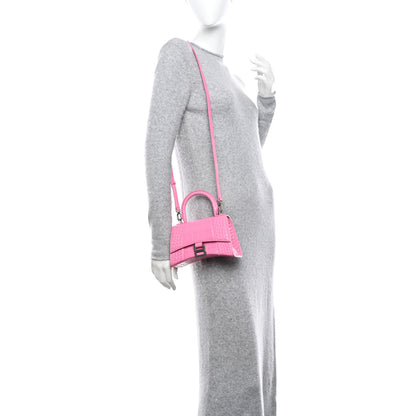 Balenciaga Shiny Calfskin Crocodile Embossed Hourglass Top Handle Bag XS Baby Pink 2 of 12