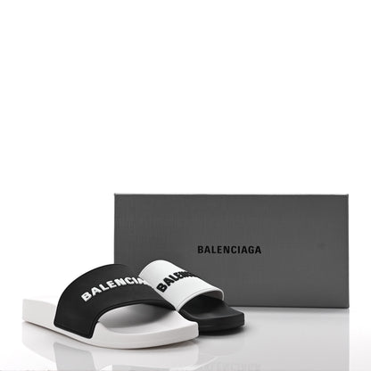 Balenciaga Rubber Womens Logo Pool Slide Sandals 39 Black White 7 of 7