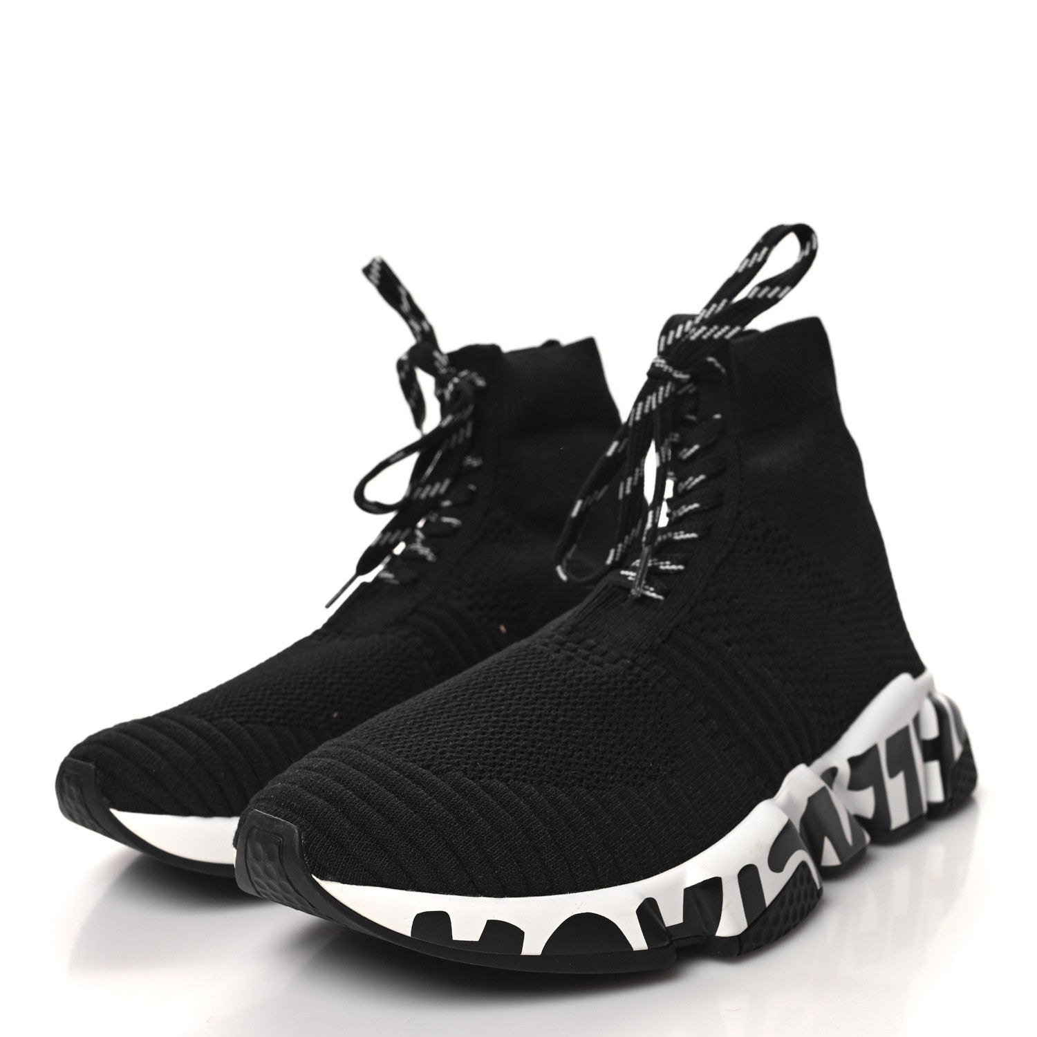 Balenciaga Knit Womens Speed Lace Up Graffiti Sneakers 38 Black White 3 of 8