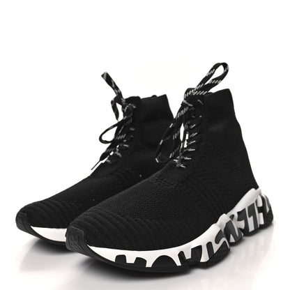 Balenciaga Knit Womens Speed Lace Up Graffiti Sneakers 38 Black White 3 of 8