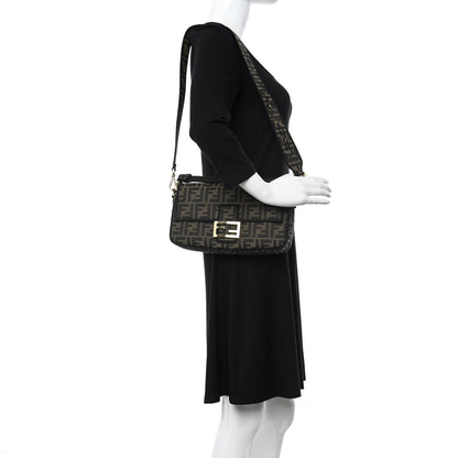 Fendi Fabric Jacquard FF 1974 Medium Baguette Tobacco Moro Black 3 of 9