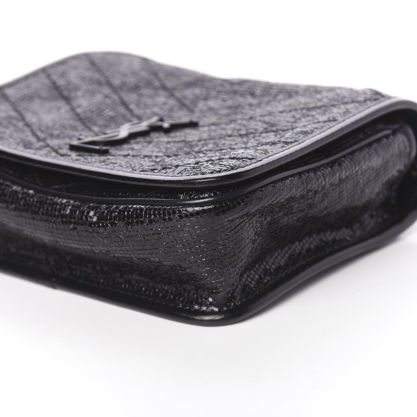 Metallic Cracked Calfskin Monogram Niki Chain Wallet Black