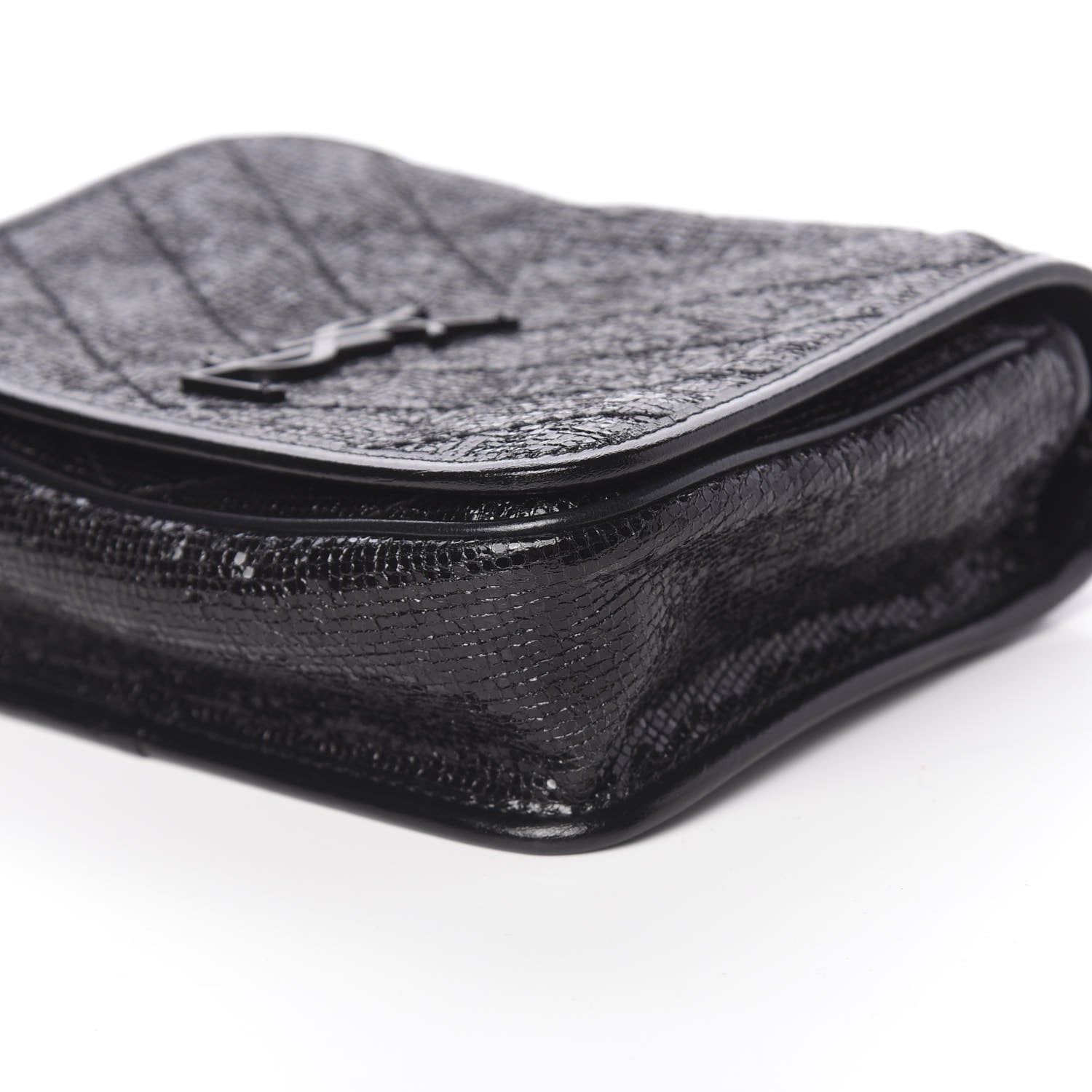 Saint Laurent Metallic Cracked Calfskin Monogram Niki Chain Wallet Black 8 of 10