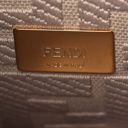 Fendi Vitello Seta Canvas FF Embroidered Mini Peekaboo Iconic Satchel Miele Scuro Poudre 6 of 9