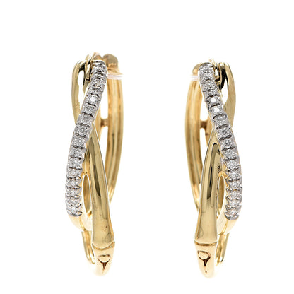 John Hardy 18K Yellow Gold Diamond Bamboo Hoop Earrings 1 of 6