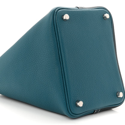 Hermes Taurillon Clemence Casaque Picotin Lock 18 PM Vert Bosphore Vert Cypress 9 of 11