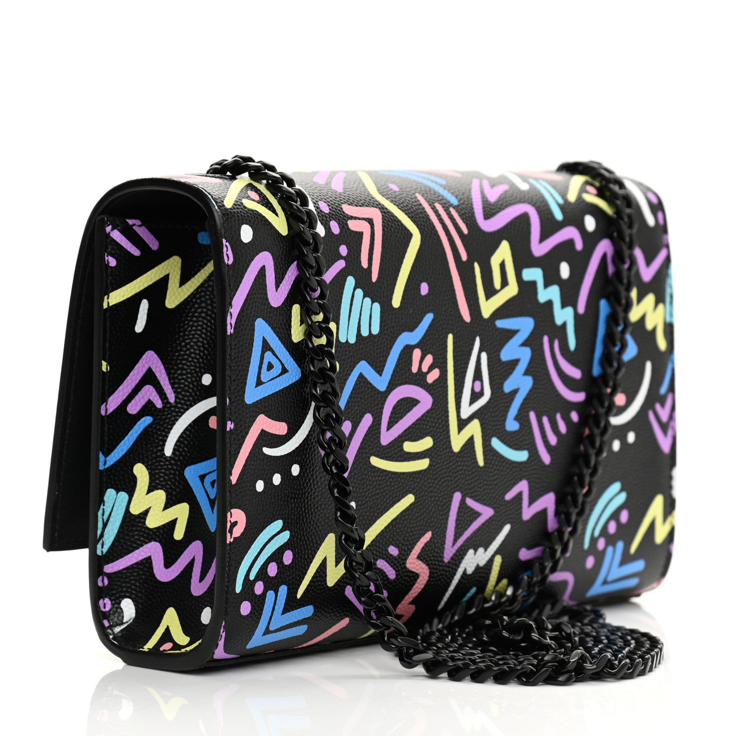 Saint Laurent Grain De Poudre Small Monogram Graphic Print Kate Satchel Black 3 of 10