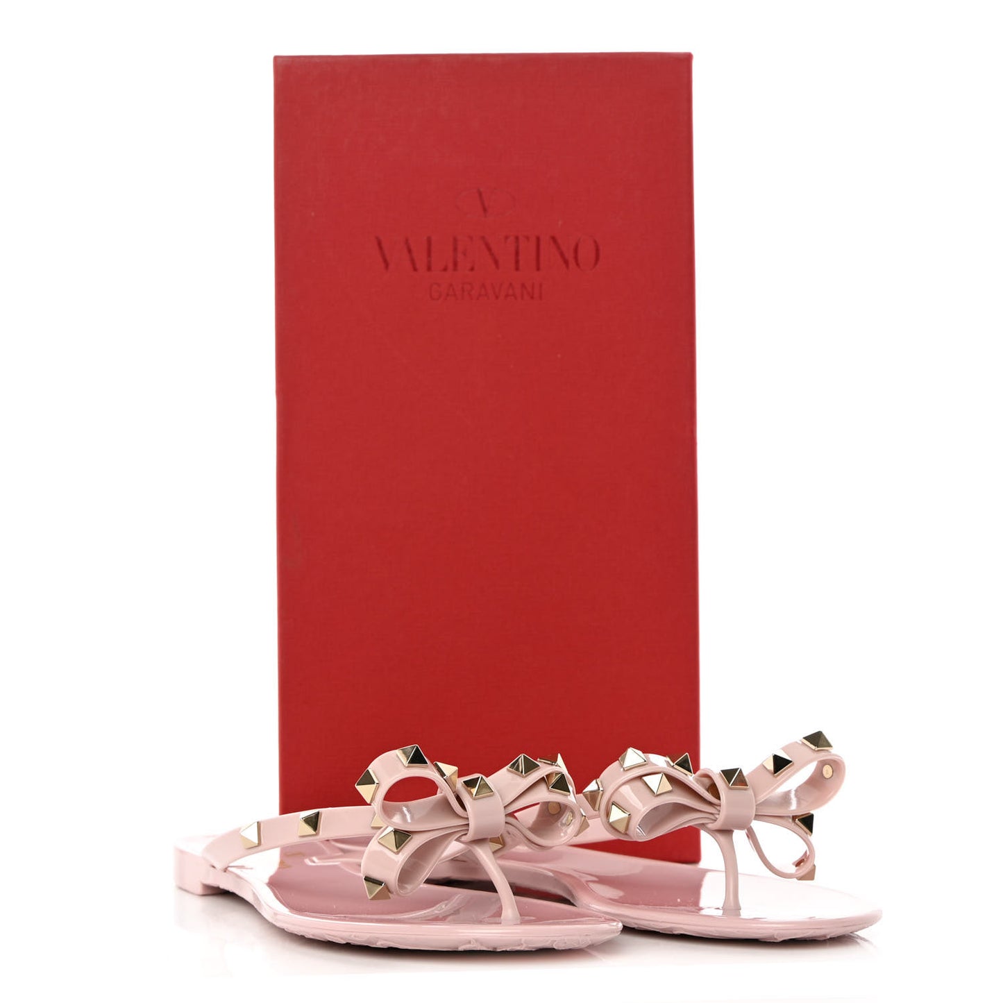 PVC Jelly Rockstud Bow Thong Sandals 37 Water Rose