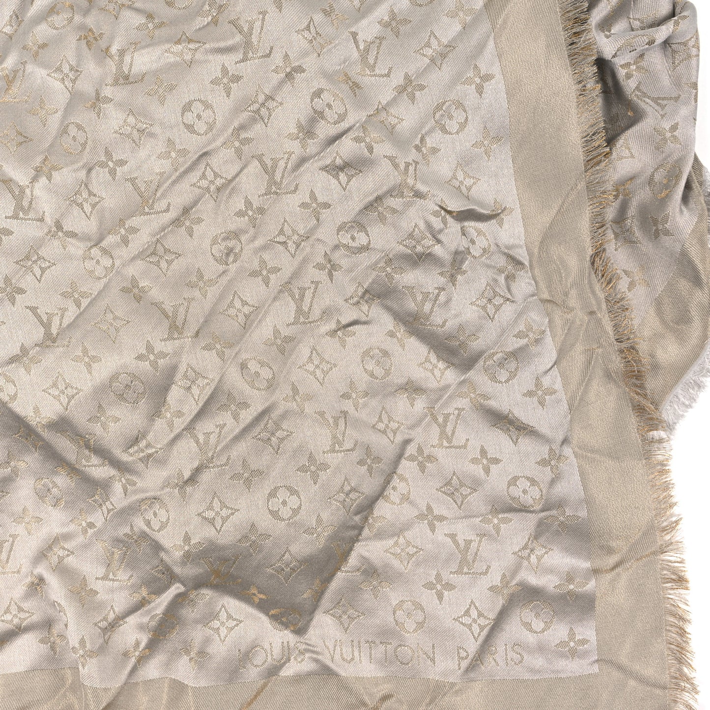 Silk Lurex Wool Monogram Shine Shawl Greige