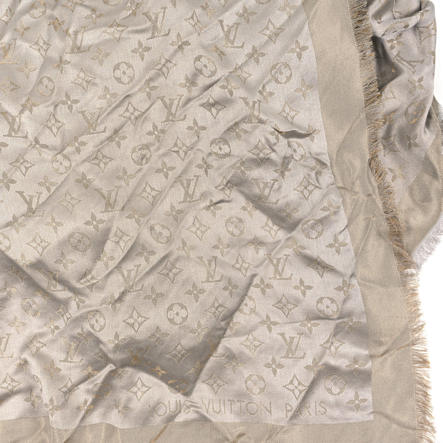 Louis Vuitton Silk Lurex Wool Monogram Shine Shawl Greige 3 of 4