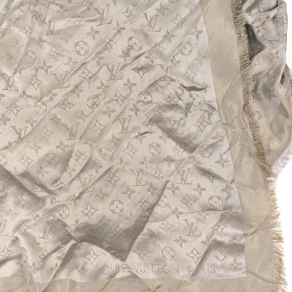 Louis Vuitton Silk Lurex Wool Monogram Shine Shawl Greige 3 of 4