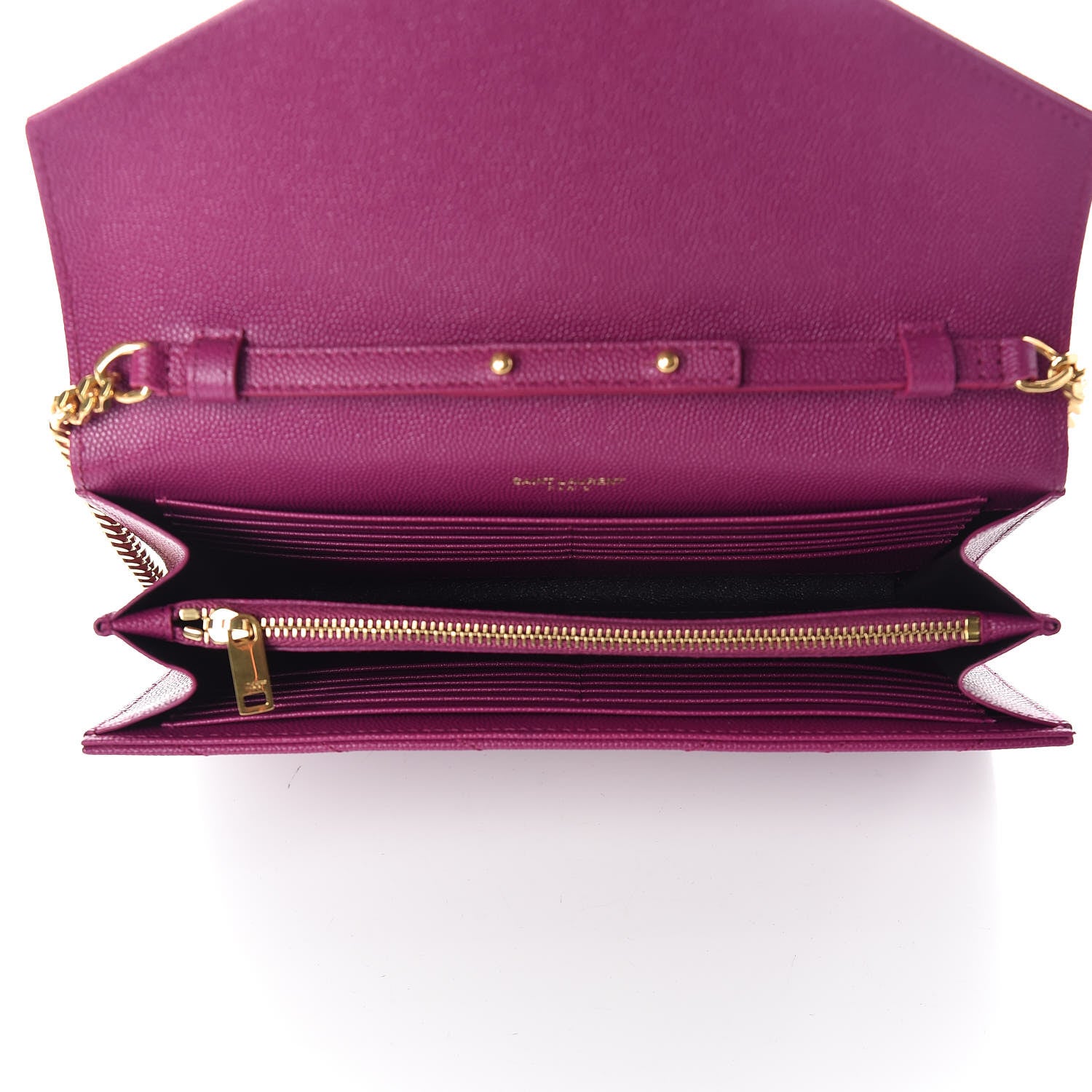 Saint Laurent Grain De Poudre Matelasse Chevron Monogram Chain Wallet Dark Grape 7 of 9