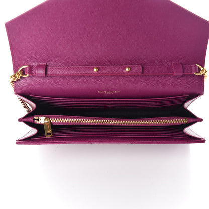 Saint Laurent Grain De Poudre Matelasse Chevron Monogram Chain Wallet Dark Grape 7 of 9