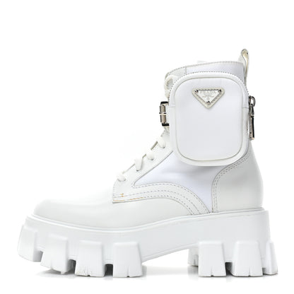 Prada Spazzolato Rois Re-Nylon Metal Triangle Logo Monolith Pouch Pocket 55mm Boots 36 White 1 of 15