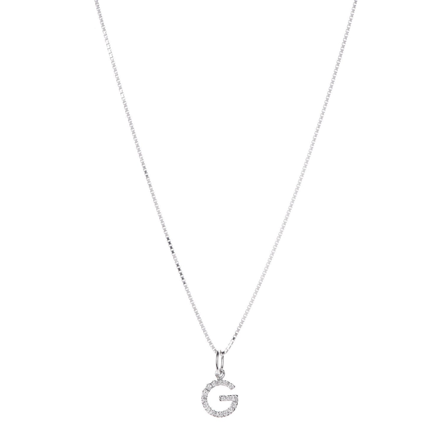18K White Gold Diamond G Pendant Necklace