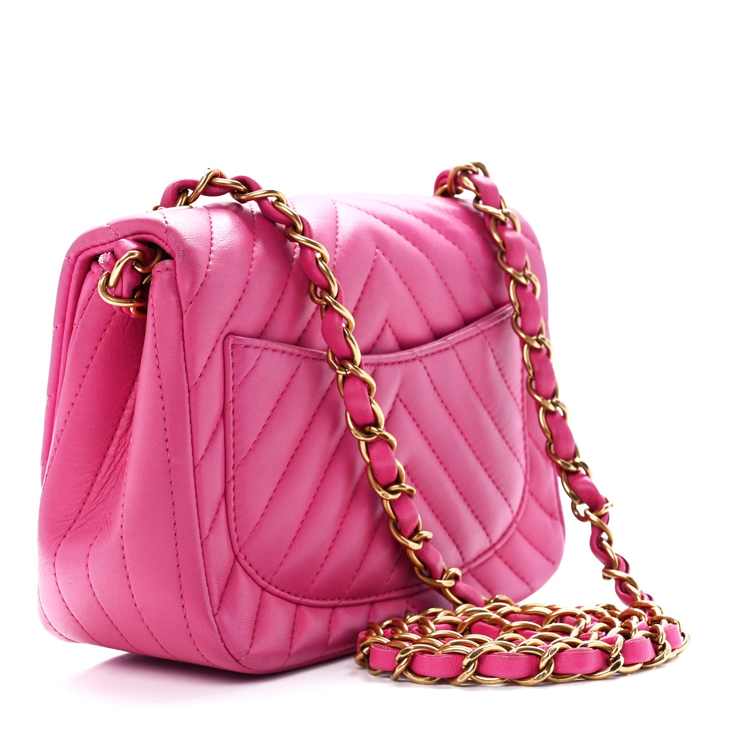 Lambskin Chevron Quilted Mini Square Flap Fuchsia