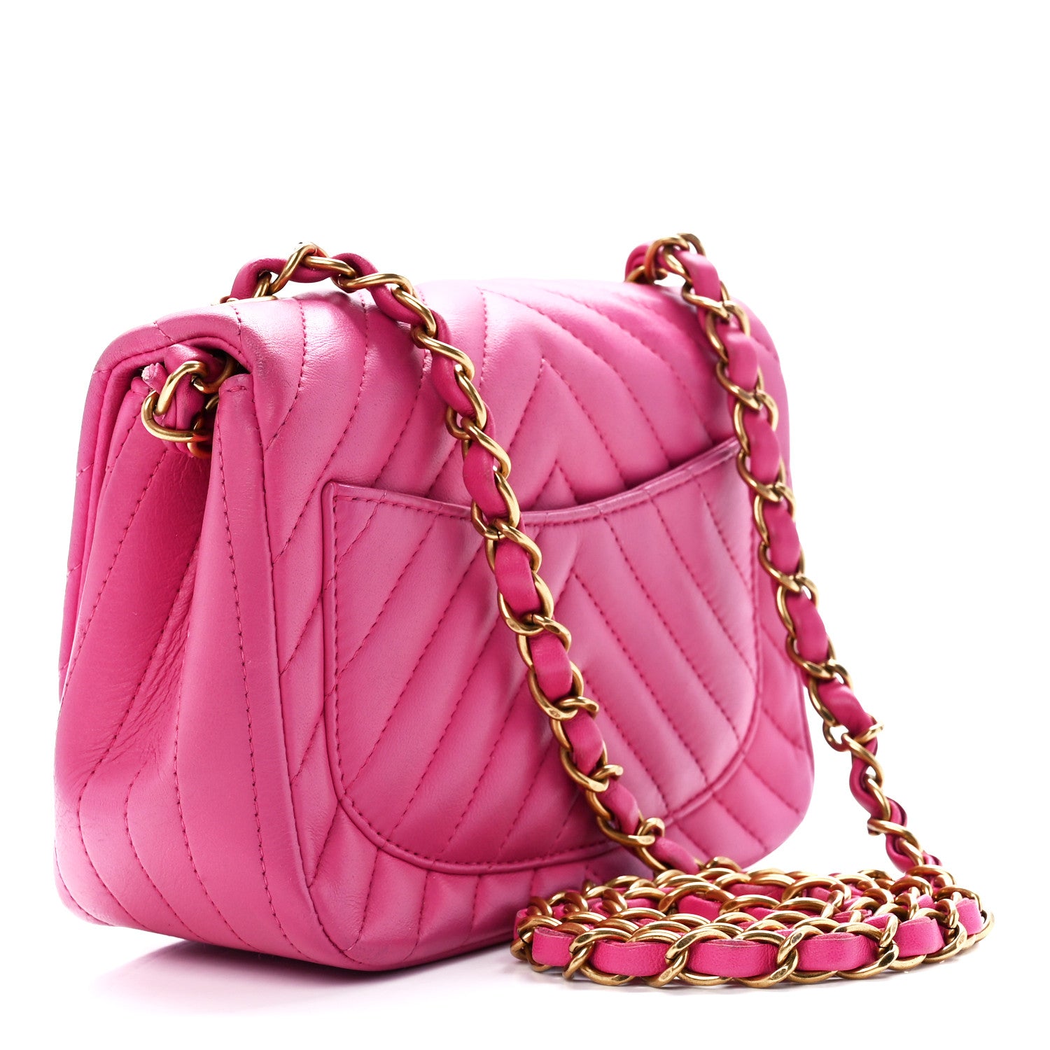 Chanel Lambskin Chevron Quilted Mini Square Flap Fuchsia 3 of 12