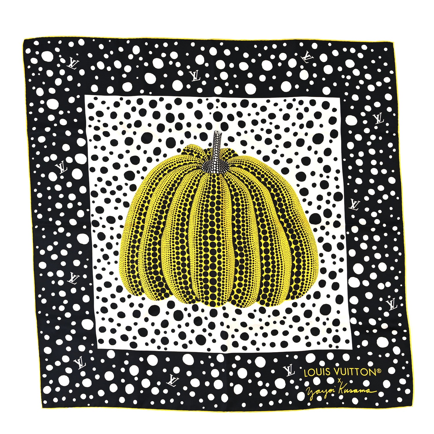 Louis Vuitton LV x YK Kusama Infinity Dots Scarf Black Yellow 1 of 3