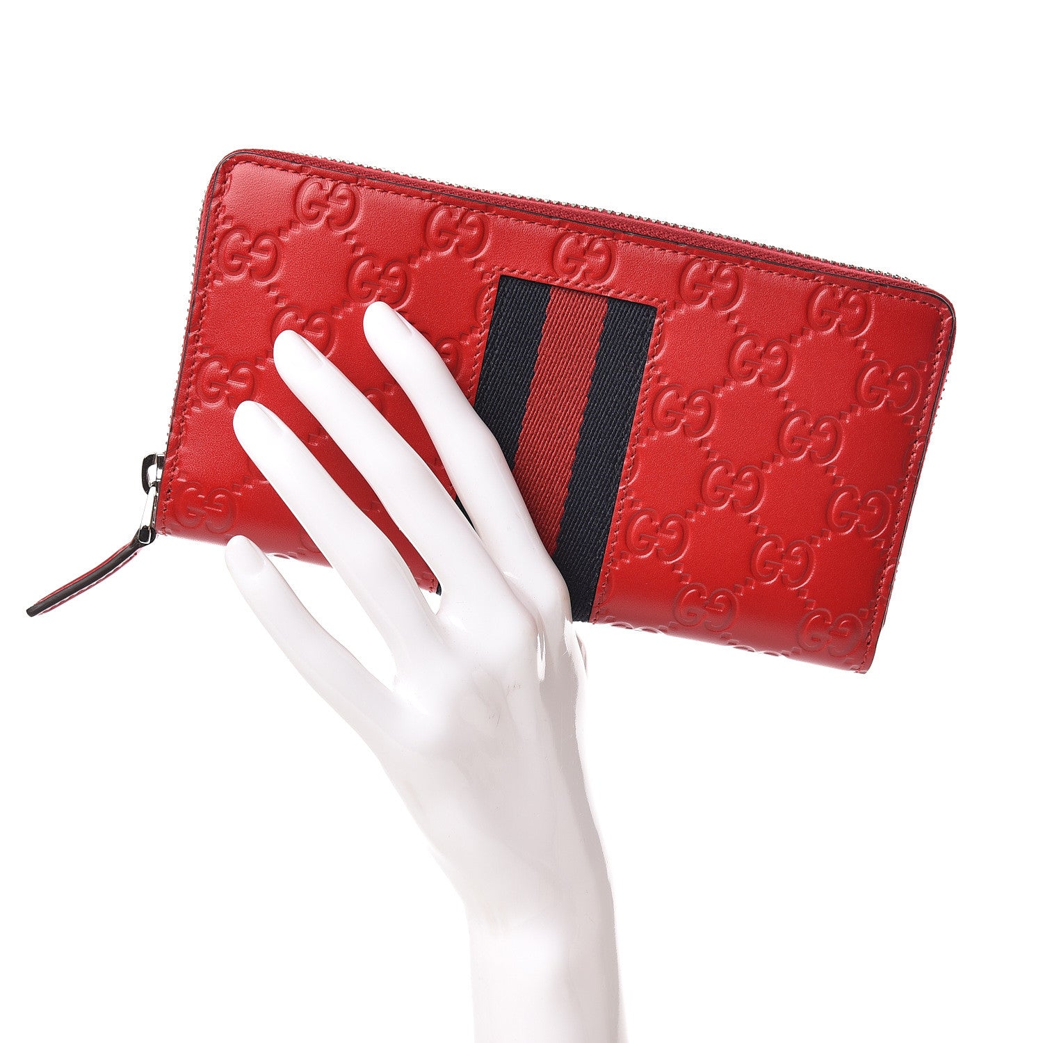 Gucci Guccissima Web Zip Around Wallet Red 2 of 8