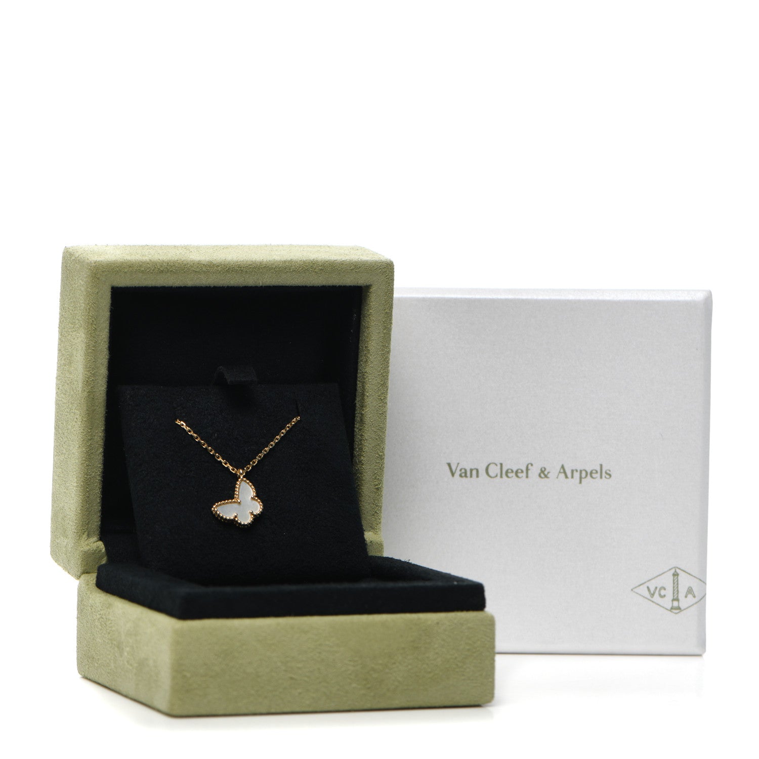 Van Cleef & Arpels 18K Yellow Gold Mother of Pearl Sweet Alhambra Butterfly Pendant Necklace 7 of 7