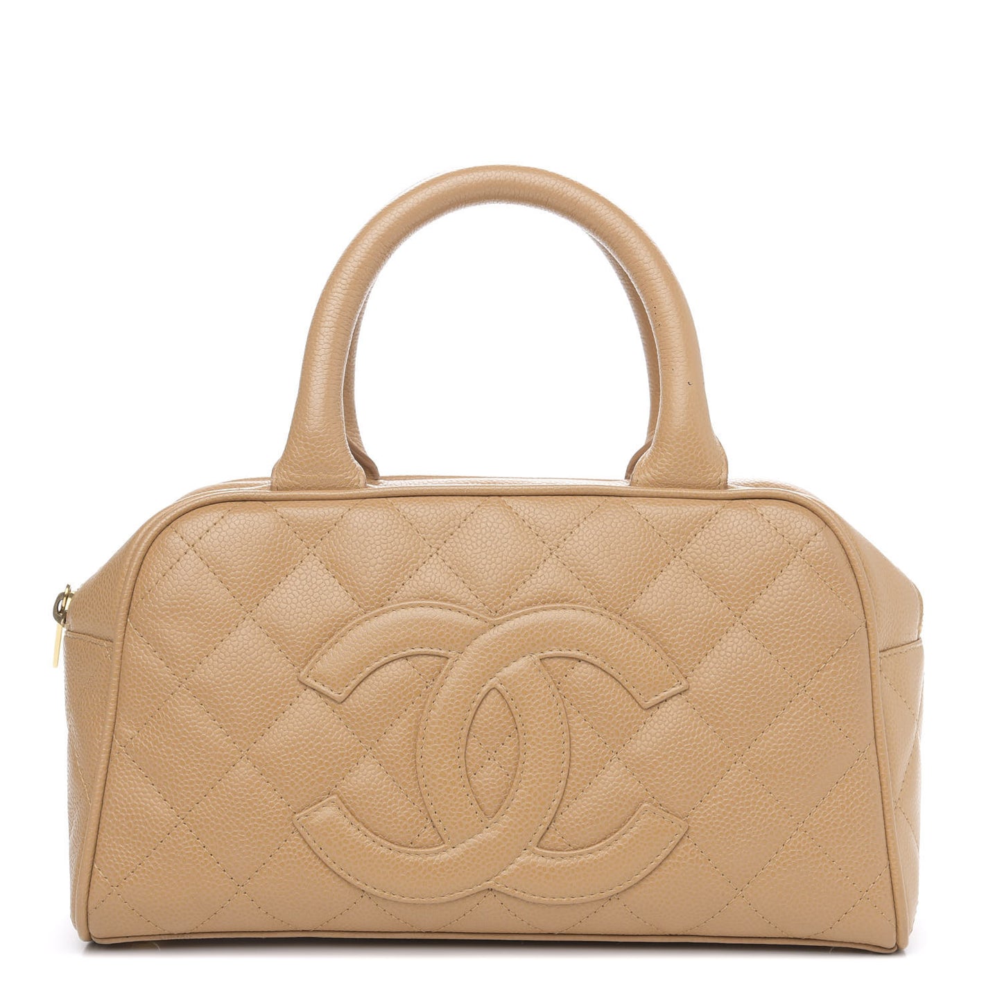 Caviar Quilted Small Bowler Beige
