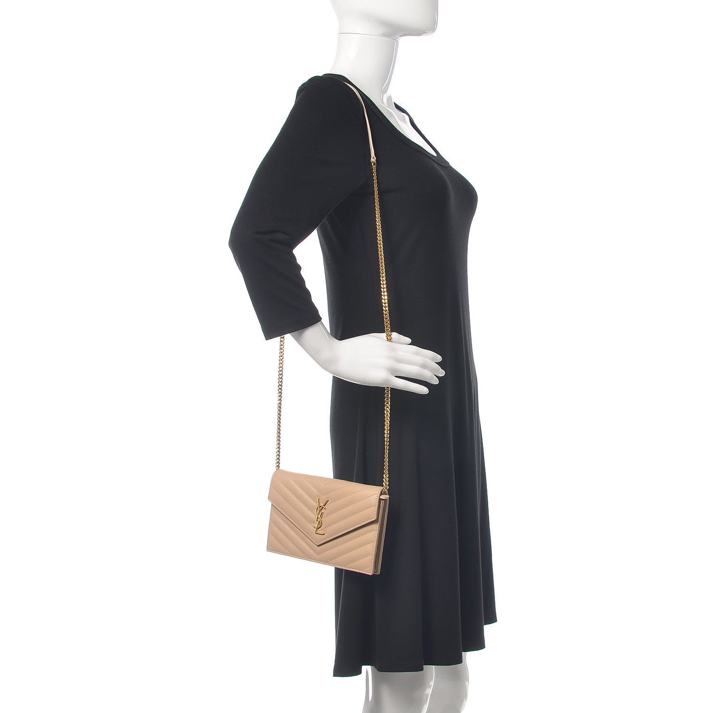 Grain De Poudre Matelasse Chevron Monogram Chain Wallet Dark Beige