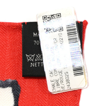 Hermes Cashmere Silk Libre Comme Pegase Shawl 140 Rouge Vermillion 3 of 7