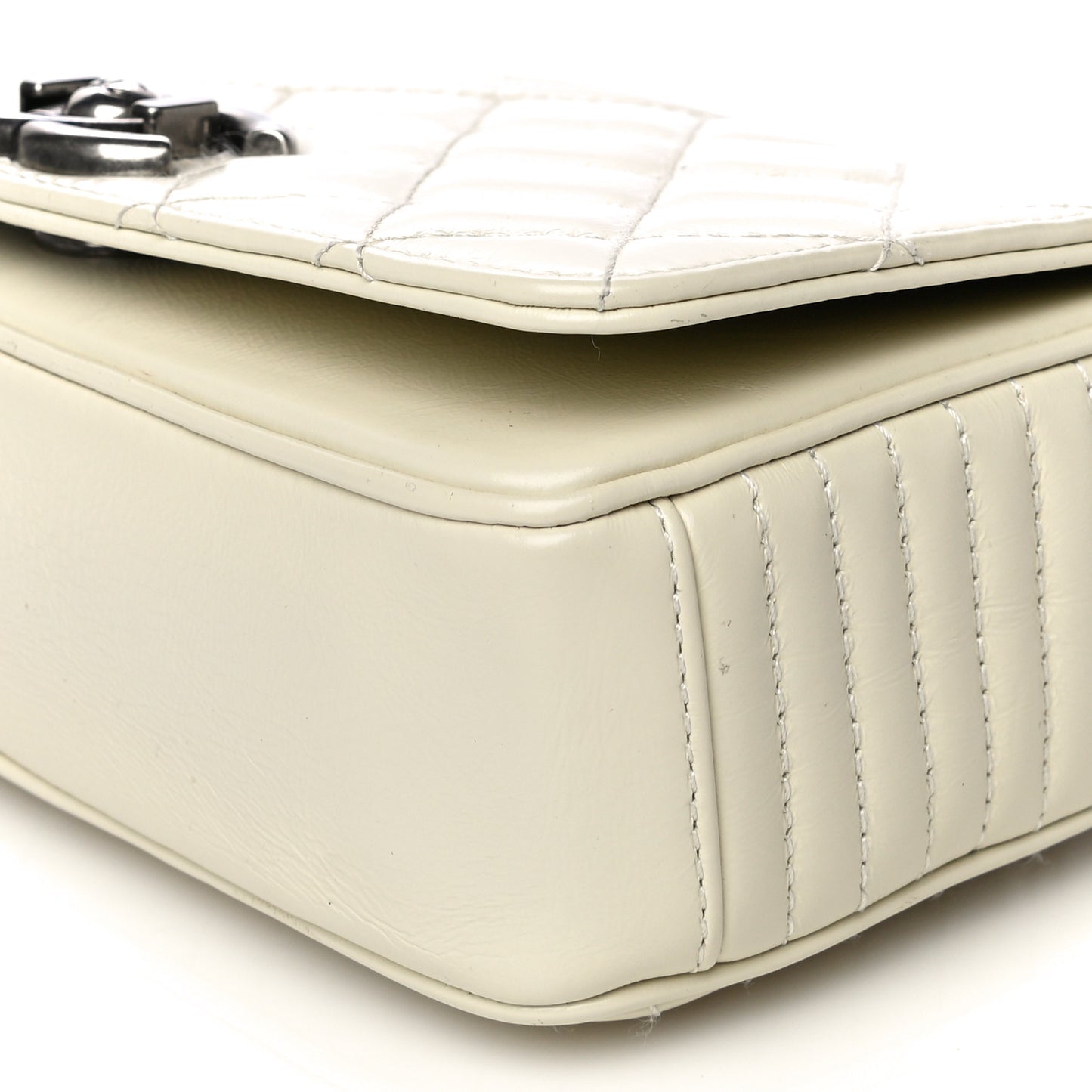 Glazed Calfskin Quilted Small Coco Boy Flap White