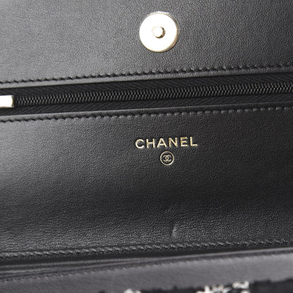 Chanel Tweed Quilted Wallet On Chain WOC Black Ecru White 6 of 12