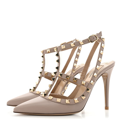 Valentino Garavani Calfskin Nappa Rockstud Ankle Strap 100mm Pumps 36.5 Poudre 3 of 9