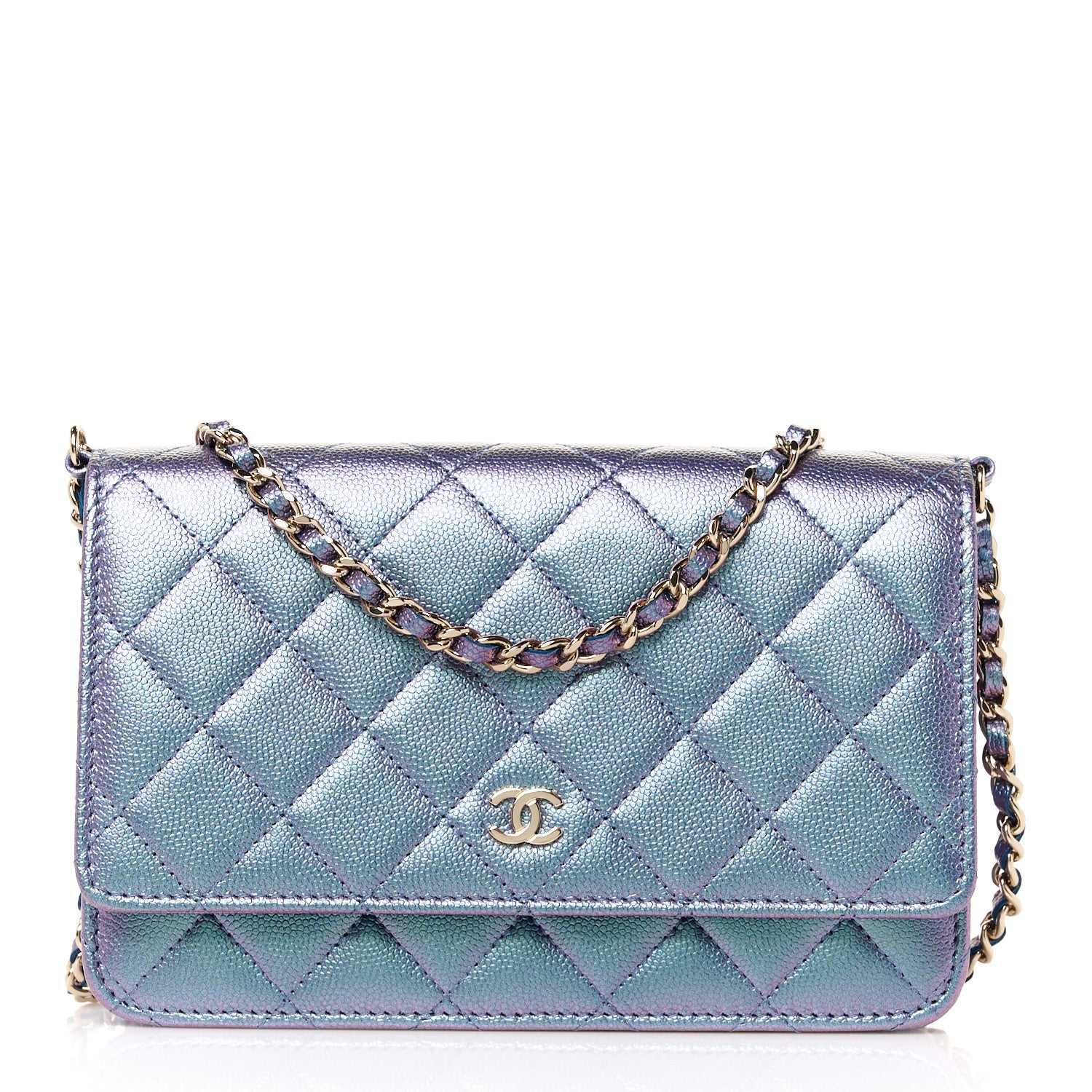 Chanel Iridescent Caviar Quilted Wallet on Chain WOC Dark Blue 1 of 12